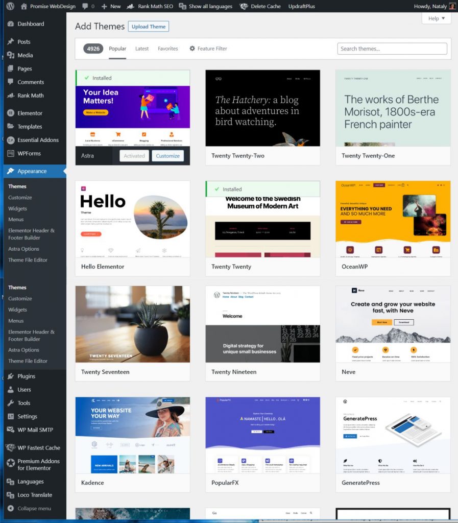 Different WordPress themes in web design