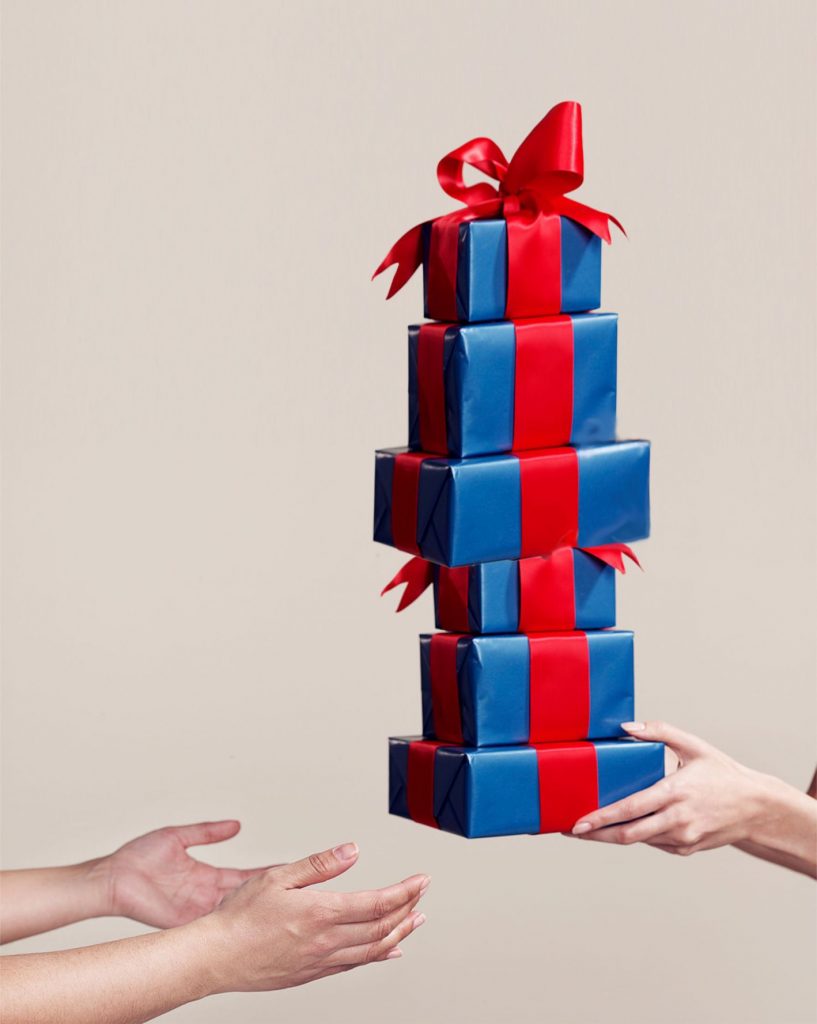 person giving 6 gifts