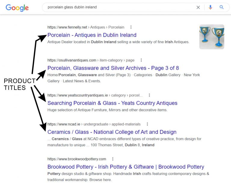 Example of SEO product titles in SERP
