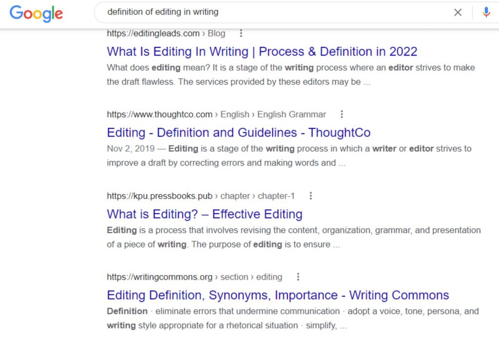 What is editing in writing Google listing